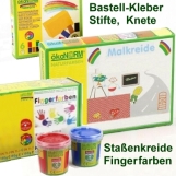 Kinder und Basteln; Kleber Stifte Knete Straßenkreide Fingerfarbn
